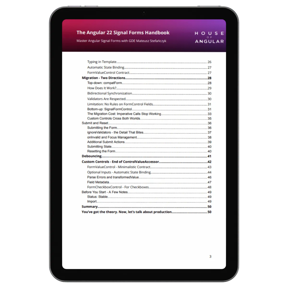 Table of contents of The Angular 22 Signal Forms Handbook, page 2