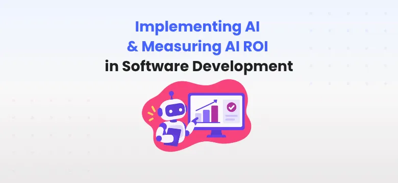 Illustration of a robot presenting an AI ROI dashboard chart