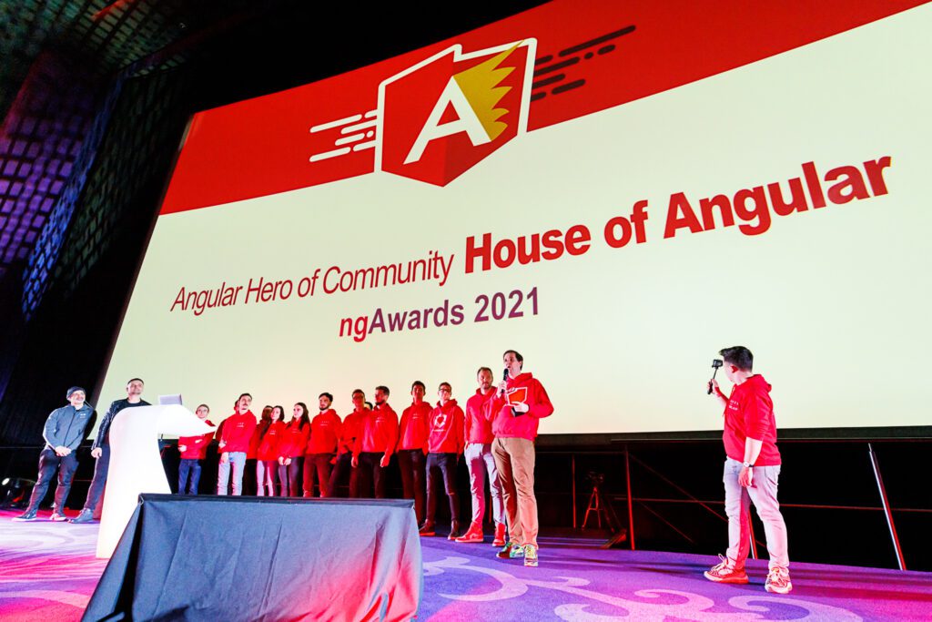 House of Angular receiving the Angular Hero of Community award at NG Poland 2021 